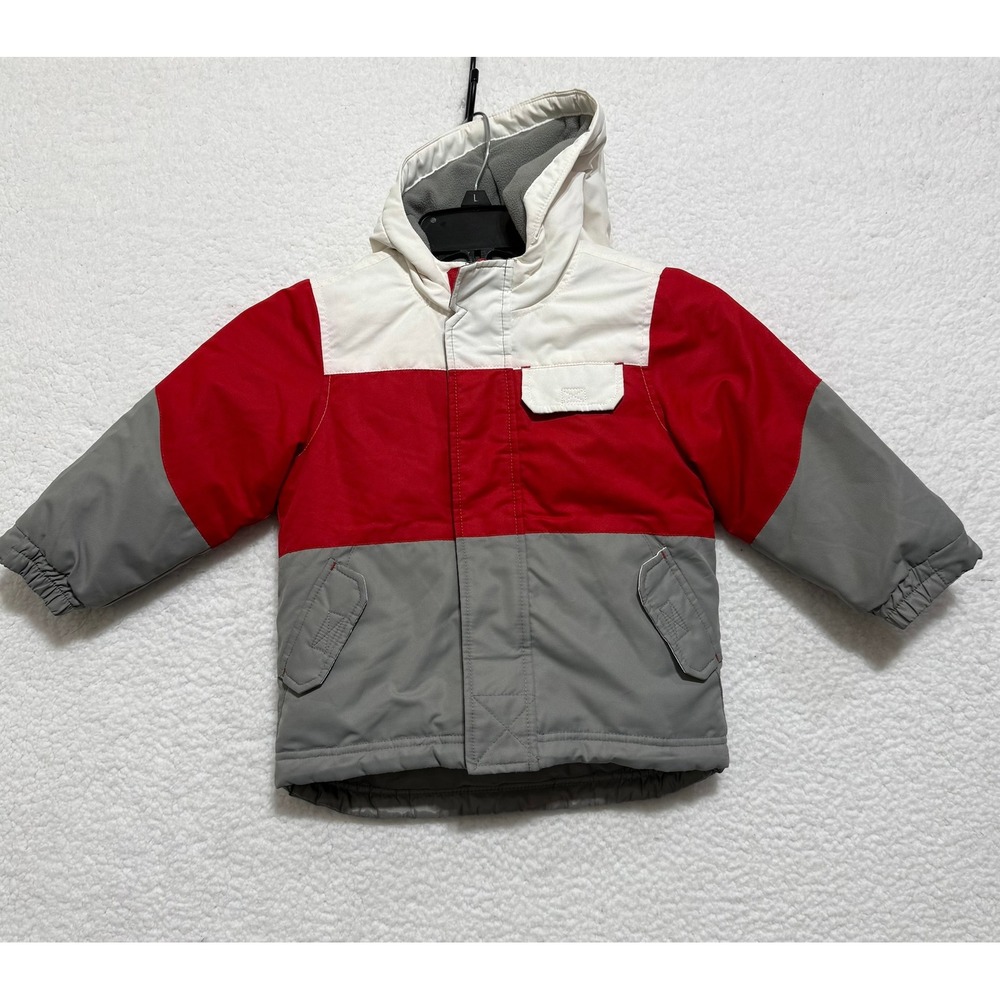 Old Navy Kids 3T Winter Jacket Colorblock Red White‎ Gray Hooded Warm